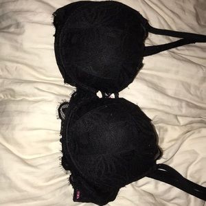 PINK Black lace push up bra
